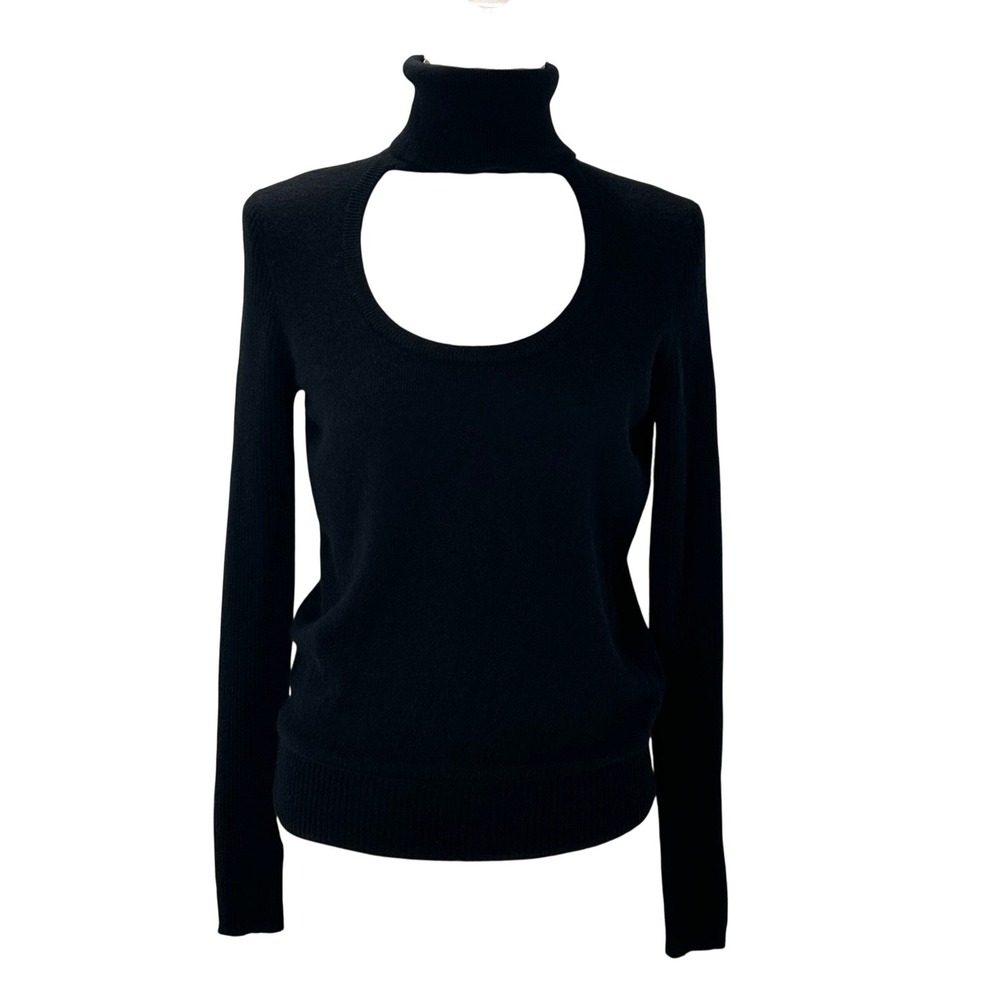 DIANE von FURSTENBERG Black Wool Cashmere Turtleneck‎ Cutout Sweater Size L